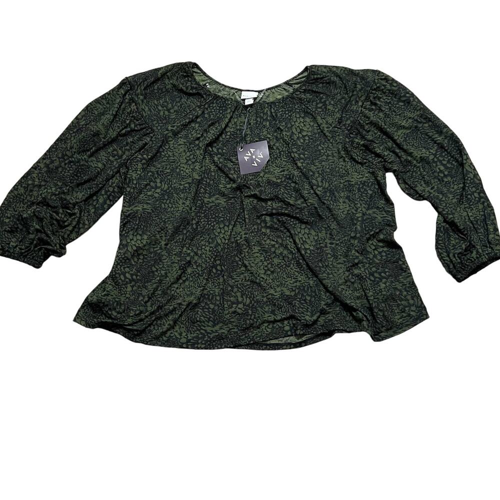 Ava & Viv Women's Plus Size Green Animal Print Long Sleeve Blouse - 2X - NWT